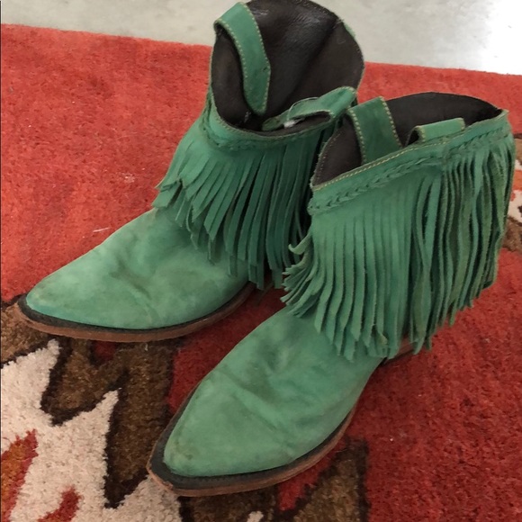 Shoes - Real leather turquoise ankle boots